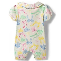Babyhug 100% Cotton Knit Half Sleeves Front Open Romper with Floral Print - Multicolor
