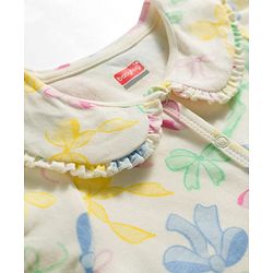Babyhug 100% Cotton Knit Half Sleeves Front Open Romper with Floral Print - Multicolor