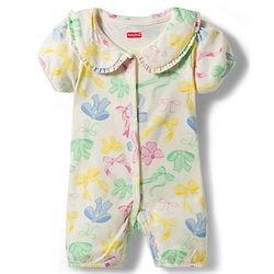 Babyhug 100% Cotton Knit Half Sleeves Front Open Romper with Floral Print - Multicolor