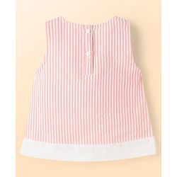 Babyhug Cotton Seer Sucker Woven Sleeveless Striped Top with Bow & Butterfly Applique - Multicolor