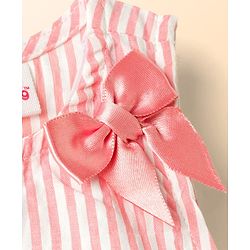 Babyhug Cotton Seer Sucker Woven Sleeveless Striped Top with Bow & Butterfly Applique - Multicolor