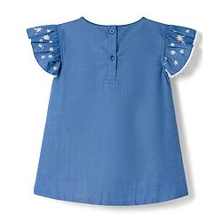 Babyhug 100% Cotton Chambray Woven Floral Embroidered Top - Blue