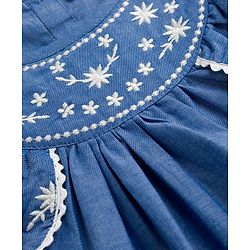Babyhug 100% Cotton Chambray Woven Floral Embroidered Top - Blue