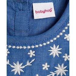 Babyhug 100% Cotton Chambray Woven Floral Embroidered Top - Blue