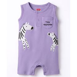 Babyhug 100% Cotton Knit Sleeveless Romper With Giraffe Patch - Multicolor