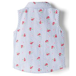 Babyhug Seer-Sucker Woven Sleeveless Striped Top with Floral Print - Multicolor