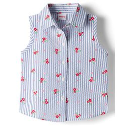 Babyhug Seer-Sucker Woven Sleeveless Striped Top with Floral Print - Multicolor