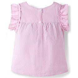 Babyhug Cotton Woven Frill Sleeves Striped Top with Bow Detailing - Pink