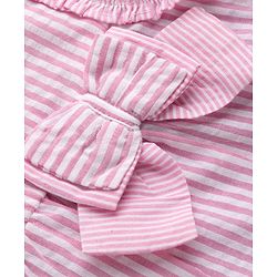 Babyhug Cotton Woven Frill Sleeves Striped Top with Bow Detailing - Pink