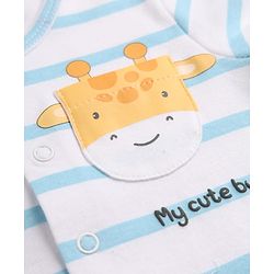 Babyhug 100% Cotton Knit Half Sleeves Striped Romper with Giraffe Print & Cap - Multicolor