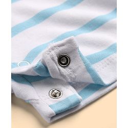 Babyhug 100% Cotton Knit Half Sleeves Striped Romper with Giraffe Print & Cap - Multicolor