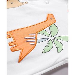 Babyhug 100% Cotton Interlock Knit Half Sleeves Romper with Dino Patch - White & Brown