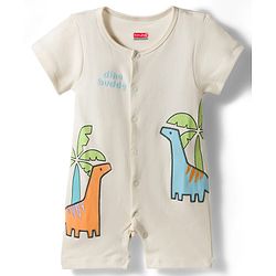 Babyhug 100% Cotton Knit Half Sleeves Romper with Animal Embroidery - Multicolor