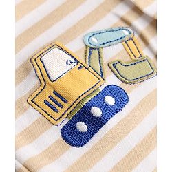 Babyhug 100% Cotton Knit Half Sleeves Striped & Vehicles Embroidered Romper - Multicolor