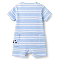Babyhug 100% Cotton Knit Half Sleeves Striped Romper with Tiger Print - Multicolor
