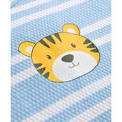 Babyhug 100% Cotton Knit Half Sleeves Striped Romper with Tiger Print - Multicolor