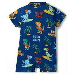 Babyhug 100% Cotton Knit Half Sleeves Romper with Beach Theme Print - Navy Blue
