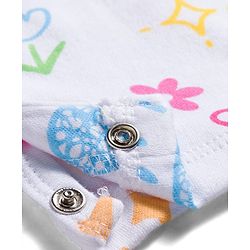 Babyhug 100% Cotton Knit Half Sleeves Dungaree Style Romper with Tropical Theme Print & Bow Applique - Multicolor