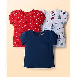 Babyhug Cotton Knit T-Shirts Half Sleeves with Graphic Print Multi Color 6-9 Months