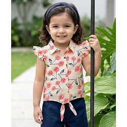 Babyhug Cotton Woven Crinkle Half Frill Sleeves  Floral Printed Top - Multicolour