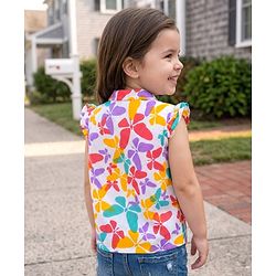 Babyhug Rayon Woven Half Frill Sleeves Butterfly Printed Top - Multicolour