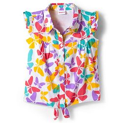 Babyhug Rayon Woven Half Frill Sleeves Butterfly Printed Top - Multicolour
