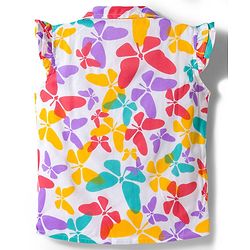 Babyhug Rayon Woven Half Frill Sleeves Butterfly Printed Top - Multicolour