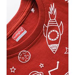 Babyhug Cotton Knit Full Sleeves Space Theme Printed Co-Ords T-Shirt & Pyjama Night Suit - Brown