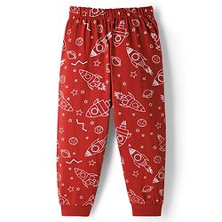 Babyhug Cotton Knit Full Sleeves Space Theme Printed Co-Ords T-Shirt & Pyjama Night Suit - Brown