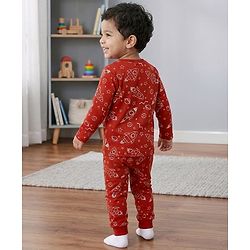 Babyhug Cotton Knit Full Sleeves Space Theme Printed Co-Ords T-Shirt & Pyjama Night Suit - Brown