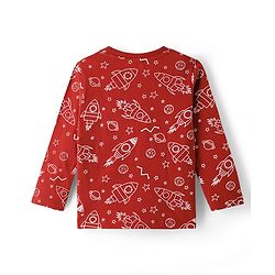Babyhug Cotton Knit Full Sleeves Space Theme Printed Co-Ords T-Shirt & Pyjama Night Suit - Brown
