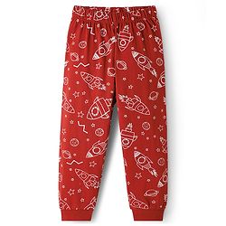 Babyhug Cotton Knit Full Sleeves Space Theme Printed Co-Ords T-Shirt & Pyjama Night Suit - Brown