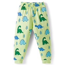 Babyhug Cotton Knit Full Sleeves Dino Printed Co-Ords T-Shirt & Pyjama Night Suit Set - Light Green