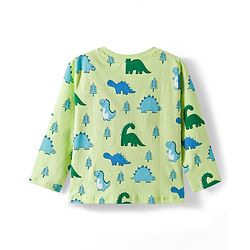 Babyhug Cotton Knit Full Sleeves Dino Printed Co-Ords T-Shirt & Pyjama Night Suit Set - Light Green