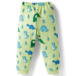 Babyhug Cotton Knit Full Sleeves Dino Printed Co-Ords T-Shirt & Pyjama Night Suit Set - Light Green