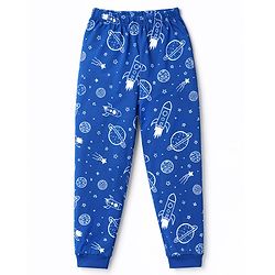 Babyhug Cotton Knit Full Sleeves Tiger & Space Theme Printed T-Shirt & Pyjama Night Suit - Blue