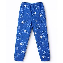 Babyhug Cotton Knit Full Sleeves Tiger & Space Theme Printed T-Shirt & Pyjama Night Suit - Blue