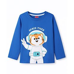 Babyhug Cotton Knit Full Sleeves Tiger & Space Theme Printed T-Shirt & Pyjama Night Suit - Blue