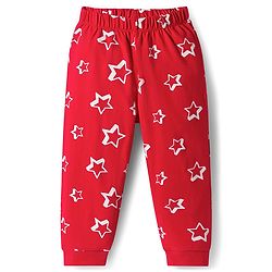 Babyhug Cotton Knit Full Sleeves Star Printed T-Shirt & Pyjama Co-Ord Night Suit Set- Red