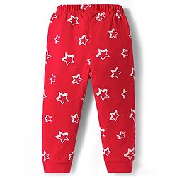 Babyhug Cotton Knit Full Sleeves Star Printed T-Shirt & Pyjama Co-Ord Night Suit Set- Red