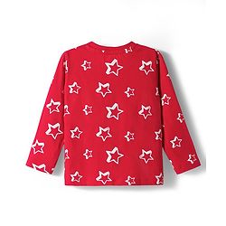 Babyhug Cotton Knit Full Sleeves Star Printed T-Shirt & Pyjama Co-Ord Night Suit Set- Red