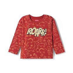 Babyhug Cotton Knit Full Sleeves Dino Printed T-Shirt & Pyjama Co-Ord Night Suit Set- Brown