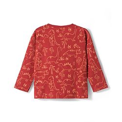 Babyhug Cotton Knit Full Sleeves Dino Printed T-Shirt & Pyjama Co-Ord Night Suit Set- Brown