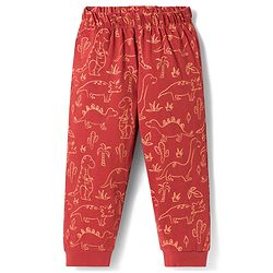 Babyhug Cotton Knit Full Sleeves Dino Printed T-Shirt & Pyjama Co-Ord Night Suit Set- Brown