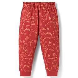 Babyhug Cotton Knit Full Sleeves Dino Printed T-Shirt & Pyjama Co-Ord Night Suit Set- Brown