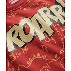 Babyhug Cotton Knit Full Sleeves Dino Printed T-Shirt & Pyjama Co-Ord Night Suit Set- Brown