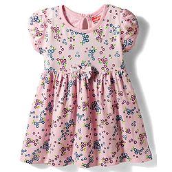 Babyhug Single Jersey Knit Half Sleeves Frock With Floral Print & Bloomer - Pink