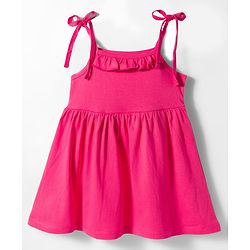 Babyhug Cotton Knit Sleeveless Solid Color Frock with Bloomer - Dark Pink