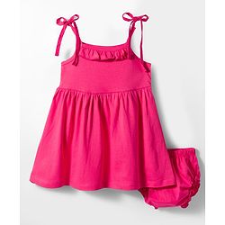 Babyhug Cotton Knit Sleeveless Solid Color Frock with Bloomer - Dark Pink