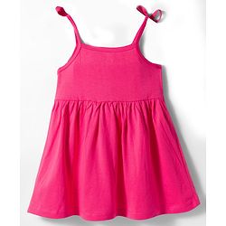 Babyhug Cotton Knit Sleeveless Solid Color Frock with Bloomer - Dark Pink